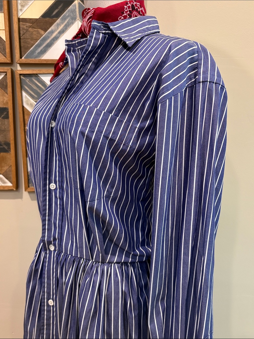 Vintage Ralph Lauren Blue Label Striped Button-Down Cotton Maxi Shirt Dress 8 - Picture 6 of 15